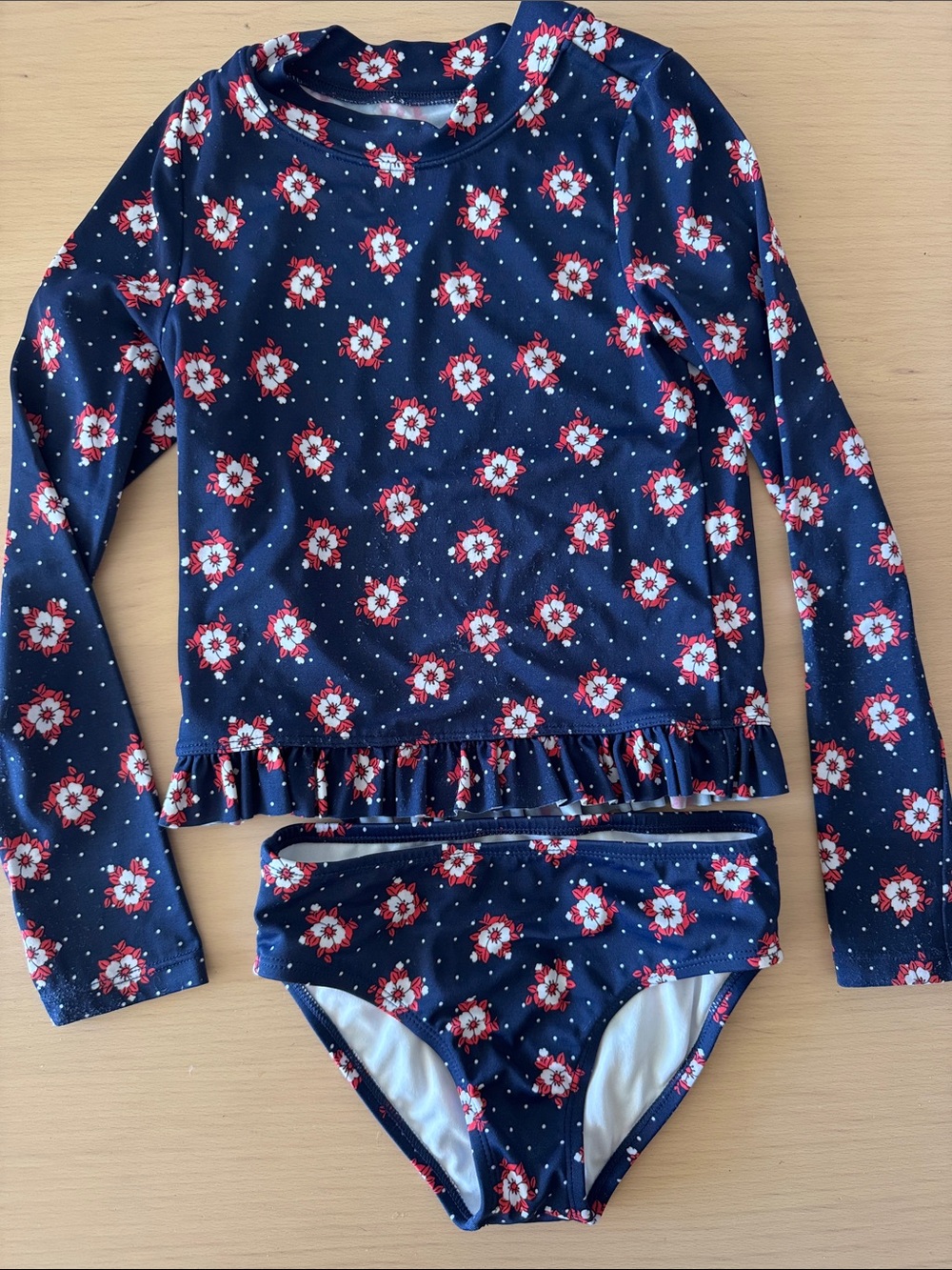 Janie and Jack Navy Red Floral Long-Sleeve Rashguard Swim Set